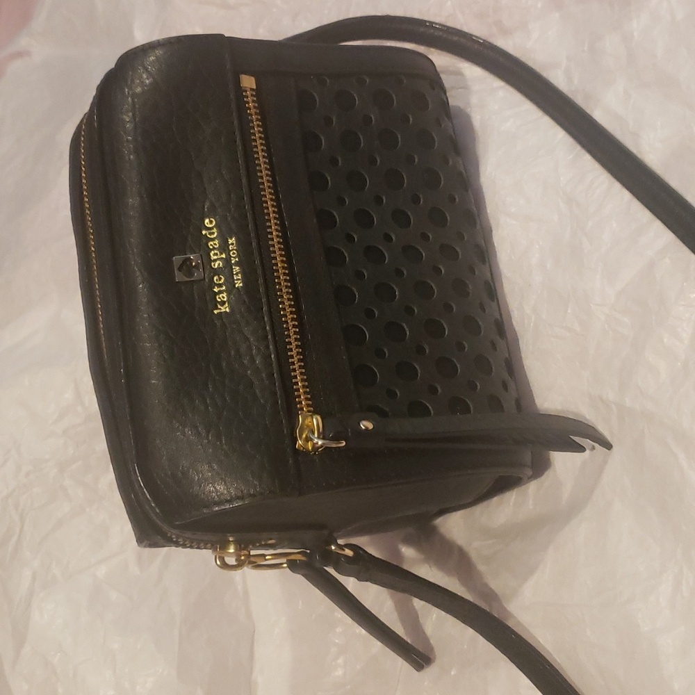 Kate Spade Crossbody purse black leather gold hardware 8×6×3
